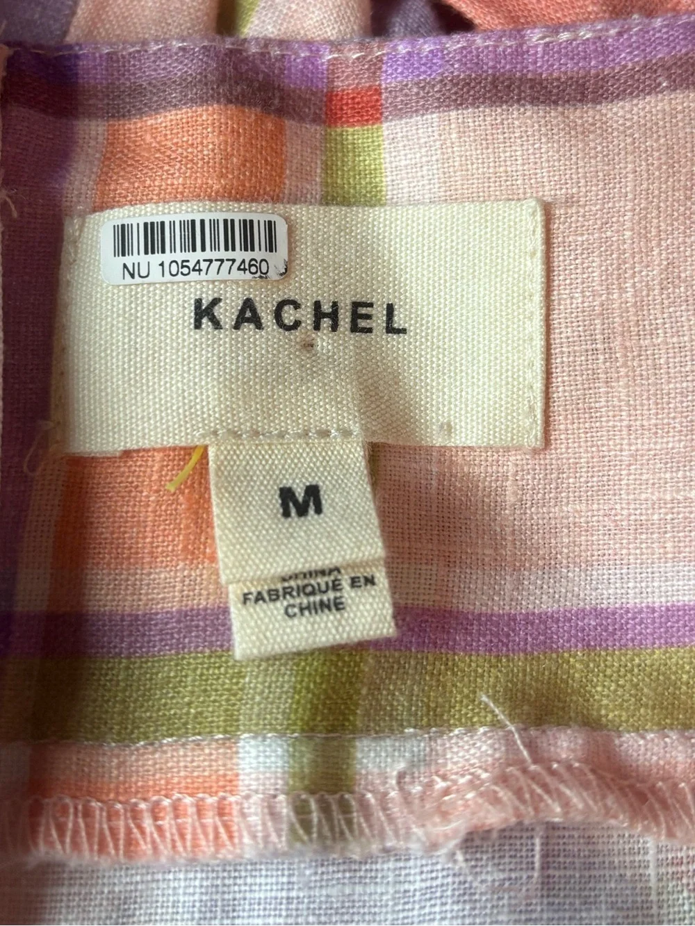 Anthropologie Kachel Tie Strap Linen Maxi Dress Pink Peach Purple Plaid Sz M